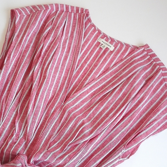 *** Re-Listed** Beautiful Max Studio Red w White Stripes Linen High Low Dress S - Picture 3 of 10